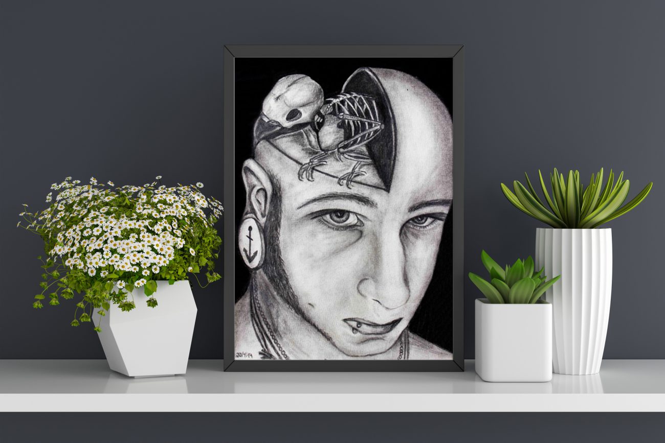 illustration vogel im kopf